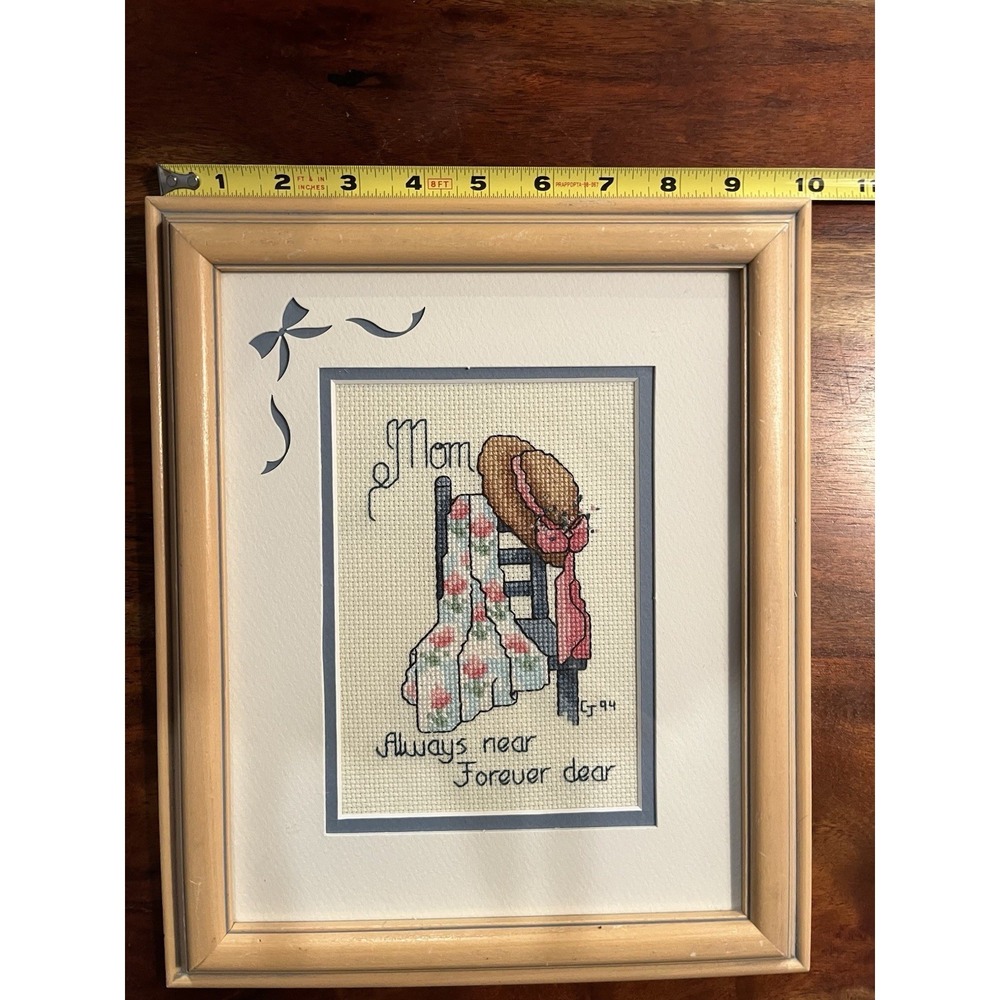 Framed And Matted Needlepoint Mom Always Near Forever Dear Heart Mother's Day - Picture 2 of 3